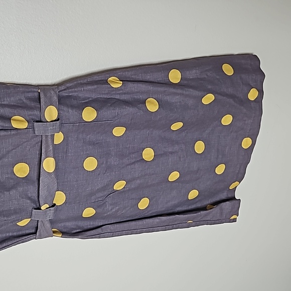 Boden Womens Dress Sz 6 Gray Yellow Polka Dot Belted Sheath Cotton Linen Preppy - Picture 4 of 11